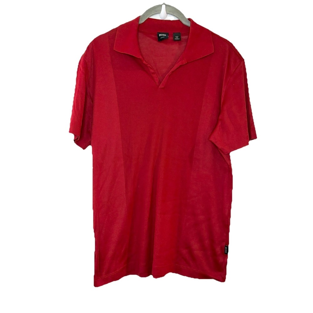 BOSS Hugo‎ Boss Slim Fit Polo Shirt Red Pique Cotton Rib Stretch Golf Size S